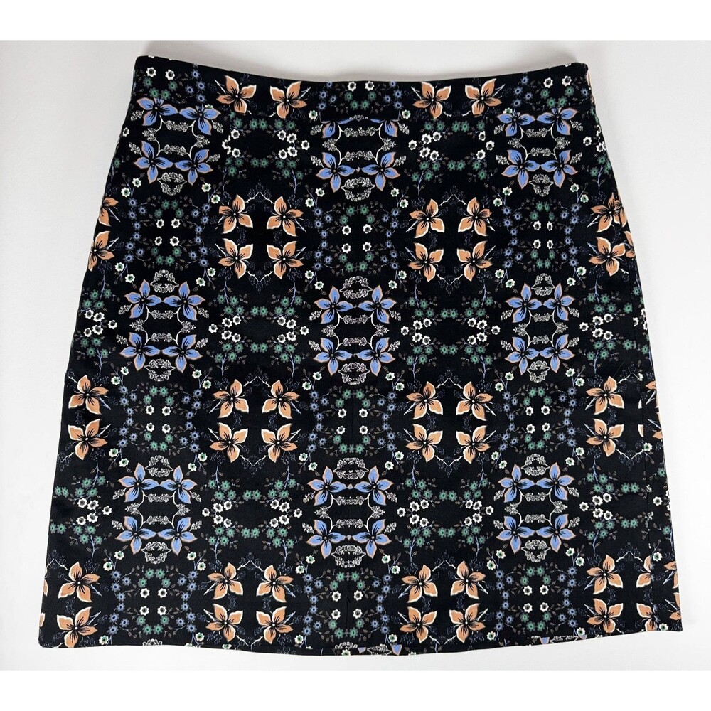 J Crew Mini Skirt Womens 6 Black Floral Print Lined‎ Stretch Party Statement